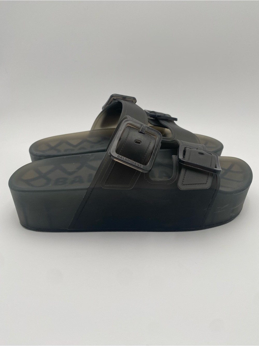 Balenciaga Black Platform Double-Buckle Slide Sandals - Picture 1 of 15
